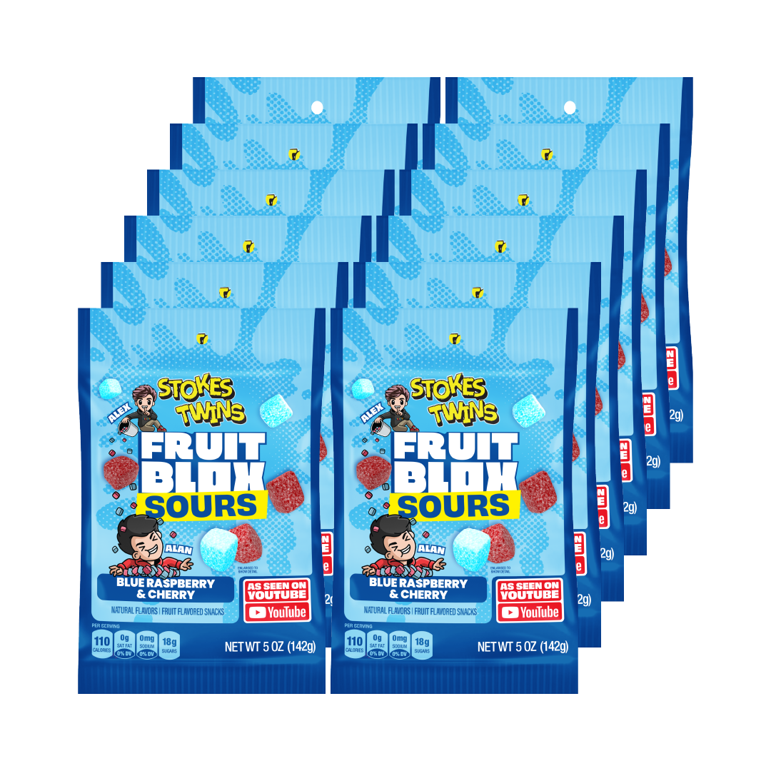 FruitBlox Sours Stokes Twins Blue Raspberry & Cherry Fruit Snacks, 12 x 5oz Bags