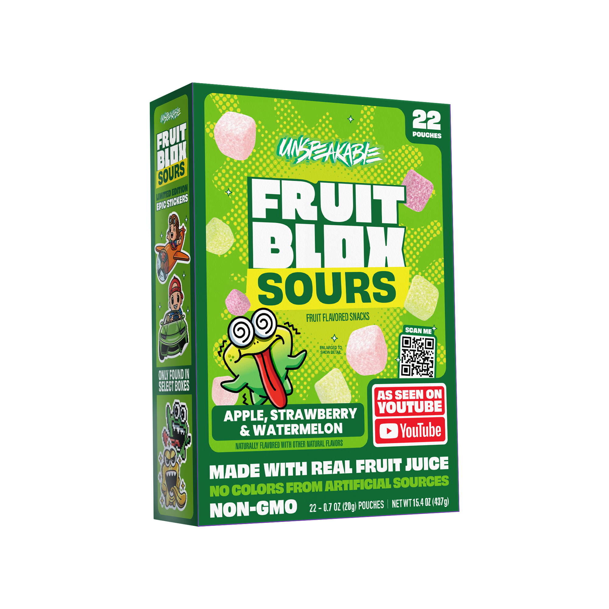 FruitBlox Sours Unspeakable Apple Strawberry Watermelon Fruit Snacks,