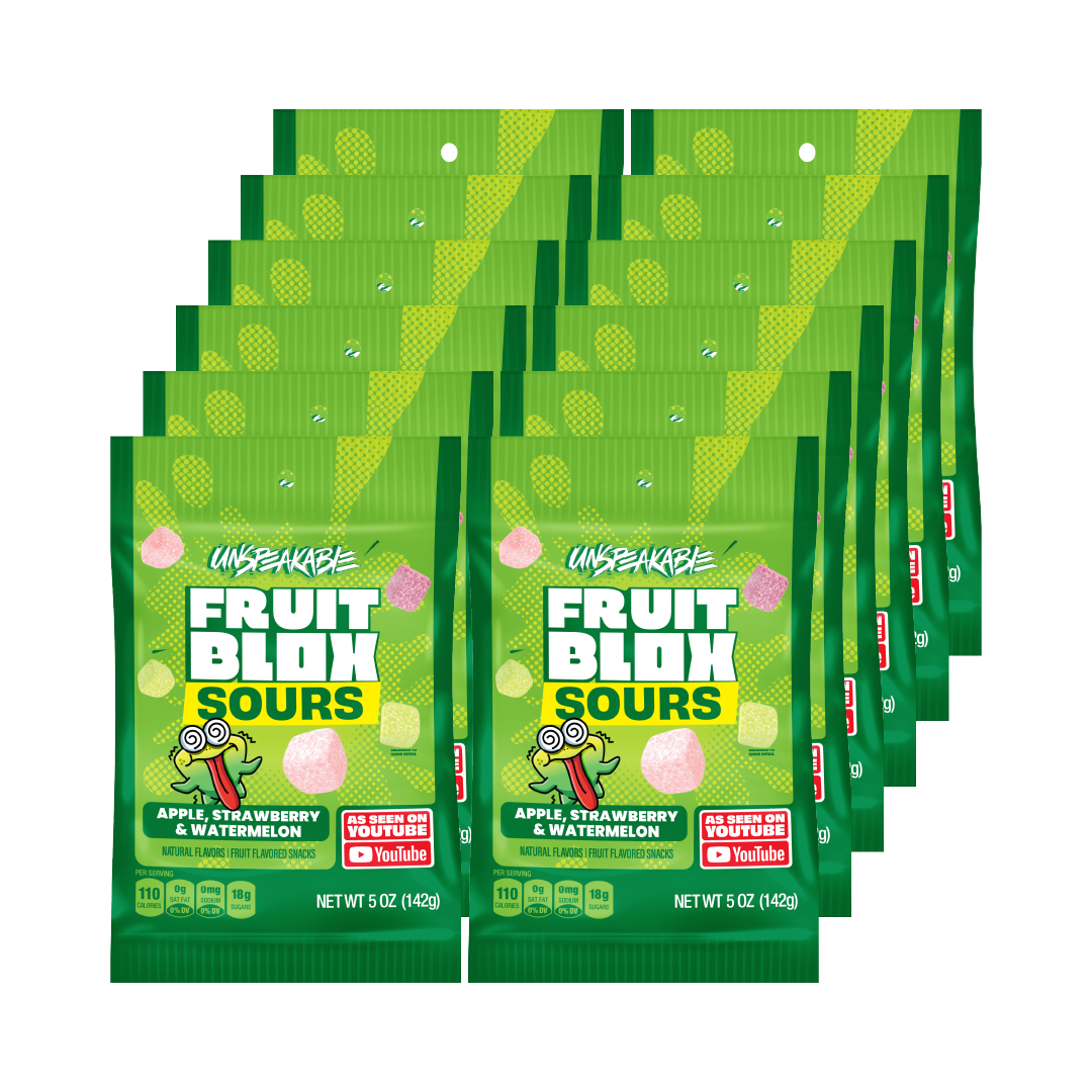 FruitBlox Sour Unspeakable Apple Strawberry Watermelon, 12 x 5oz Bags
