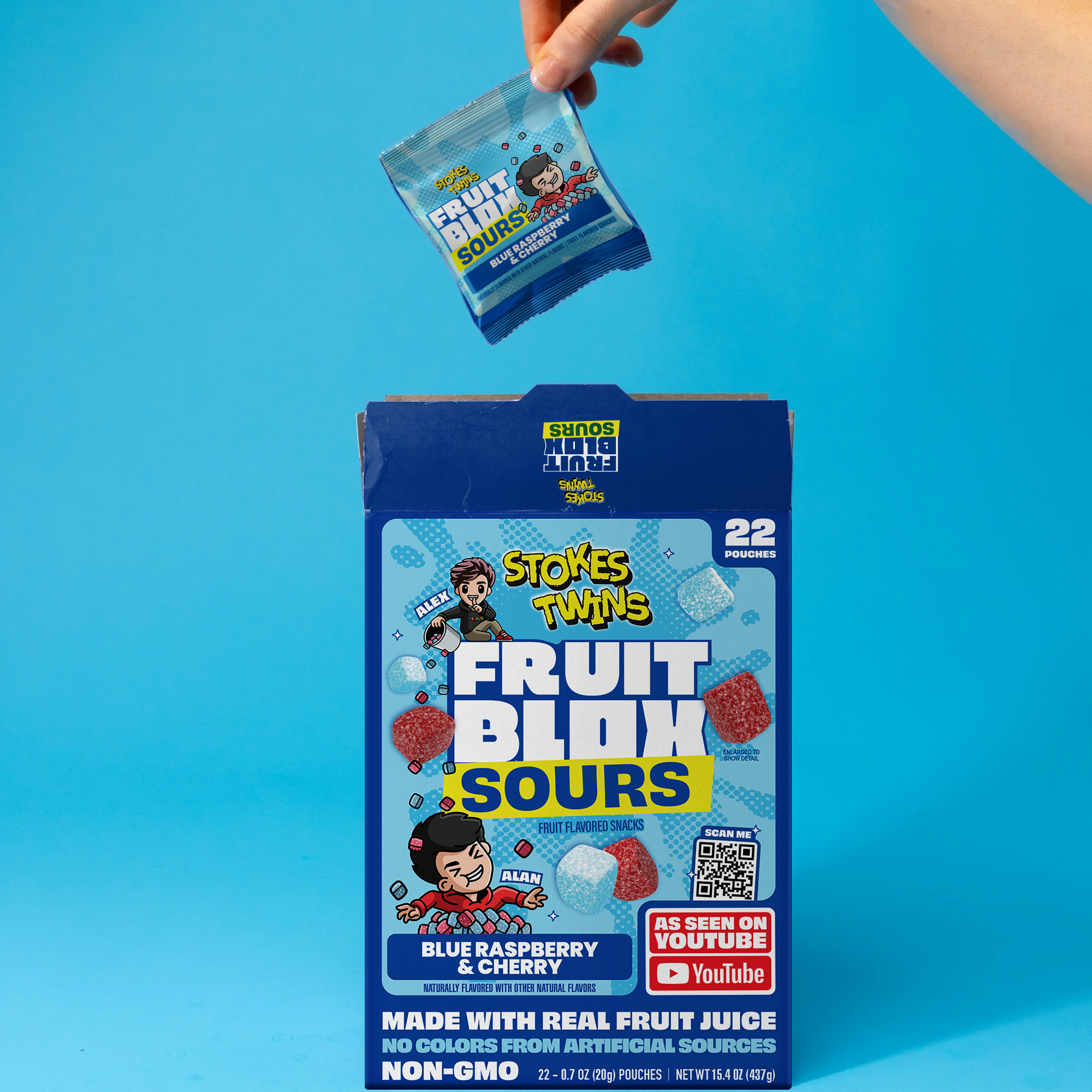 FruitBlox Sours Stokes Twins Blue Raspberry & Cherry Fruit Snacks, 132 Count
