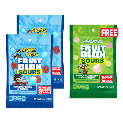 FruitBlox Sours Stokes Twins 5oz x 2 - PLUS FruitBlox Sours Unspeakable 5oz FREE