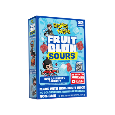 FruitBlox Sours Stokes Twins Blue Raspberry & Cherry Fruit Snacks, 22 Count