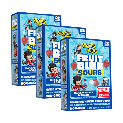 FruitBlox Sours Stokes Twins Blue Raspberry & Cherry Fruit Snacks, 66 Count
