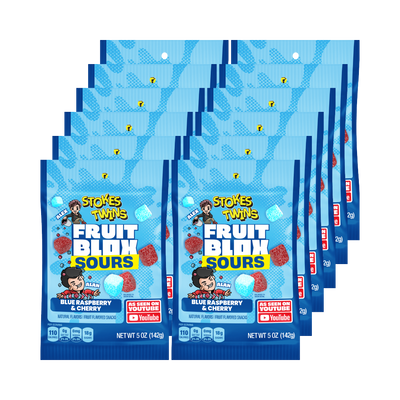 FruitBlox Sours Stokes Twins Blue Raspberry & Cherry Fruit Snacks, 12 x 5oz Bags