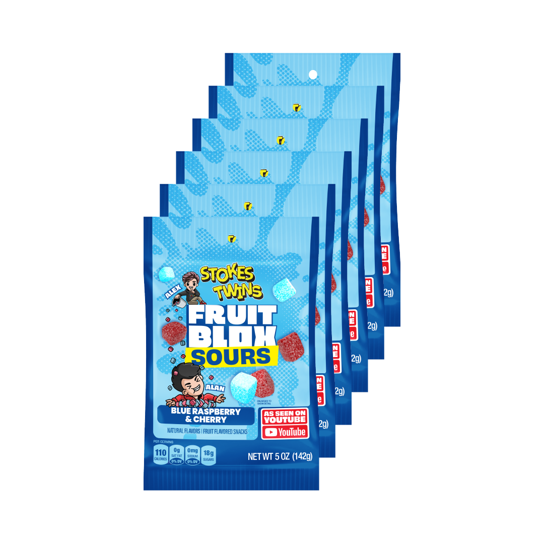 FruitBlox Sours Stokes Twins Blue Raspberry & Cherry Fruit Snacks, 6 x