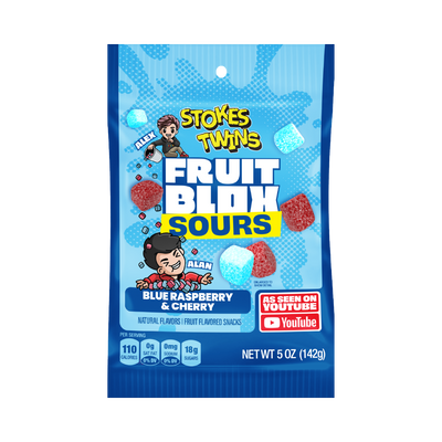FruitBlox Sours Stokes Twins Blue Raspberry & Cherry Fruit Snacks, 5oz Bag