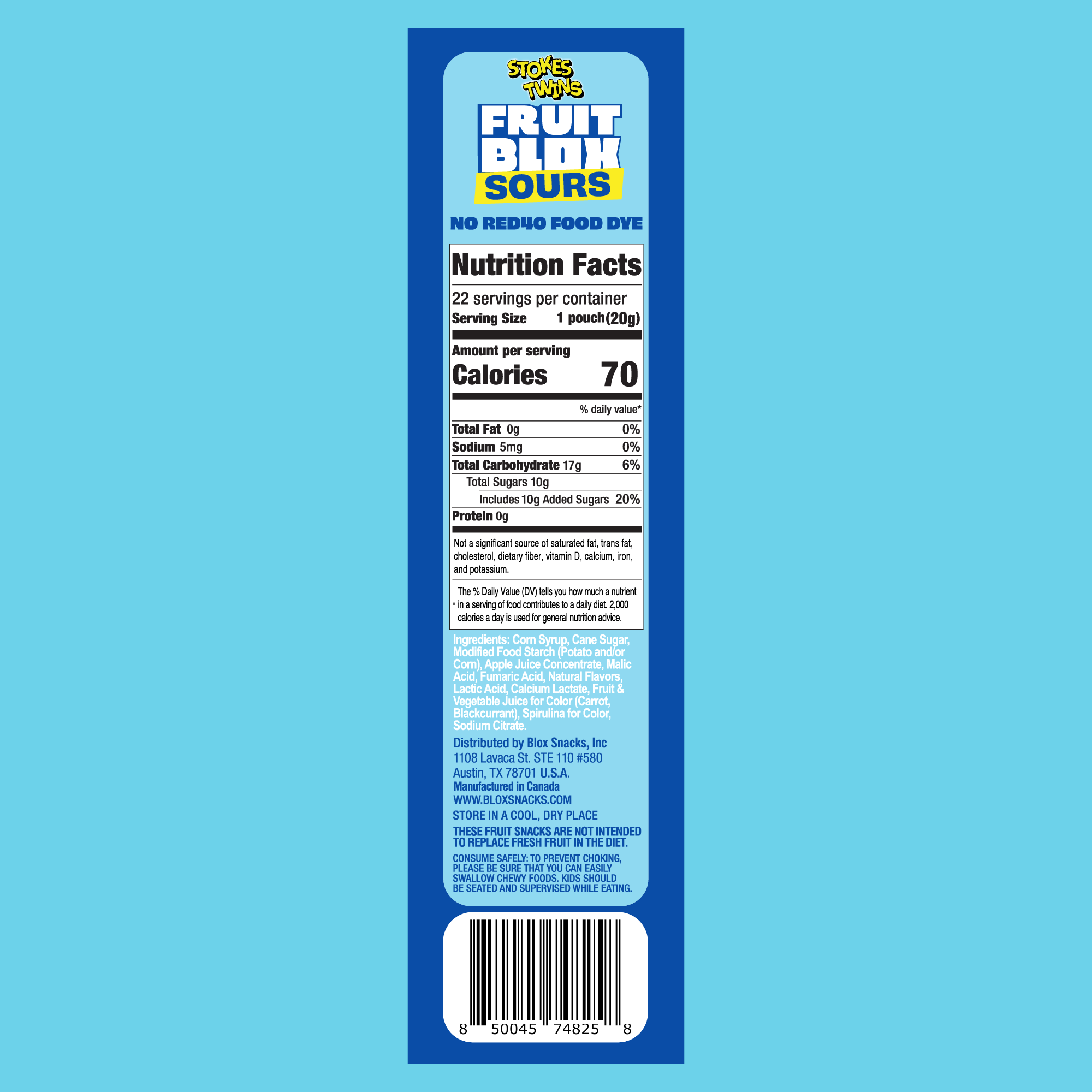 FruitBlox Sours Stokes Twins Blue Raspberry & Cherry Fruit Snacks, 132 Count