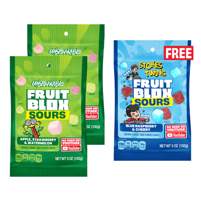 FruitBlox Sours Unspeakable 5oz x 2 PLUS FruitBlox Sours Stokes Twins 5oz FREE