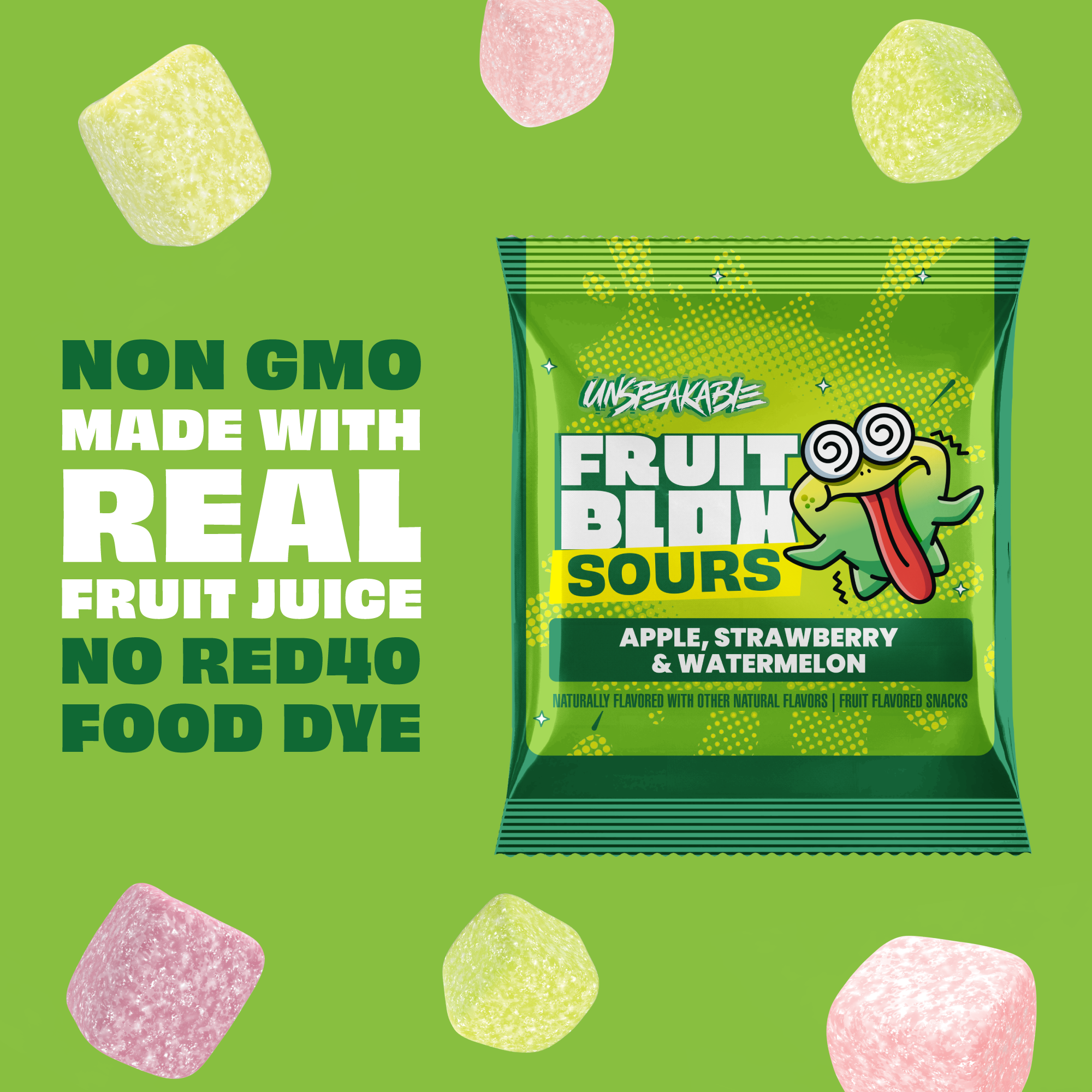 FruitBlox Sours Unspeakable Apple Strawberry Watermelon Fruit Snacks, 66 Count
