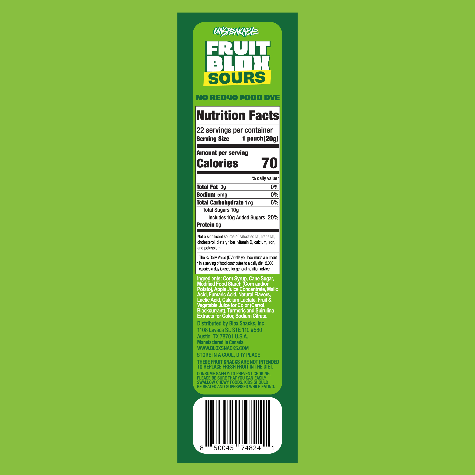 FruitBlox Sours Unspeakable Apple Strawberry Watermelon Fruit Snacks, 66 Count