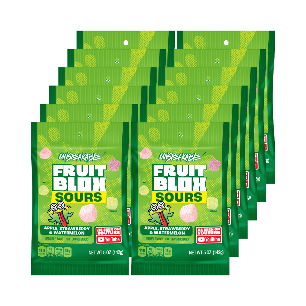 FruitBlox Sour Unspeakable Apple Strawberry Watermelon, 12 x 5oz Bags